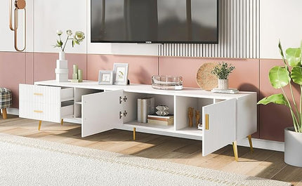 NicBex TV Stand for 75+ Inch TV Modern TV Media Console Table with 5 Champagne Legs and Versatile Storage,Entertainment Center with Storage for Living Room,Bedroom,70.9 Inch,White - LeafyLoom