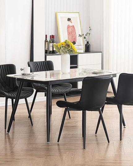 YOUTASTE Black Dining Chairs Set of 2 Upholstered Mid Century Modern Kitchen Dining Room Chairs Armless Faux Leather Accent Chairs Metal Vanity Lounge Chair with Back for Living Room Bedrooms - LeafyLoom