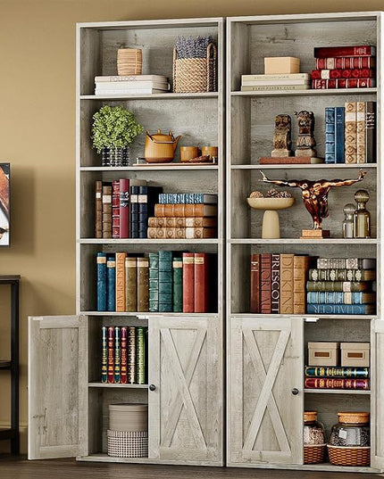 IRONCK Industrial Bookshelves and Bookcases with Doors Set of 2 Floor Standing 6 Shelf Display Storage Shelves 70 in Tall Bookcase for Home Office, Living Room - LeafyLoom