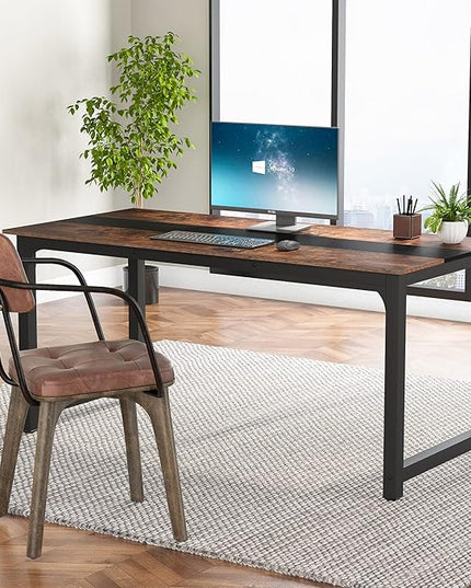 Tribesigns Modern Computer Desk, 70.8 x 31.5 inch Large Office Desk Computer Table Study Writing Desk Workstation for Home Office, Rustic/Black - LeafyLoom