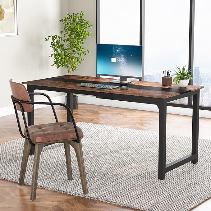 Tribesigns Modern Computer Desk, 70.8 x 31.5 inch Large Office Desk Computer Table Study Writing Desk Workstation for Home Office, Rustic/Black - LeafyLoom