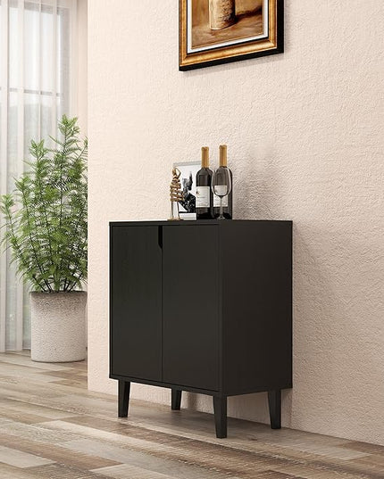 Panana 2 Door Kitchen Buffet Storage Cabinet Accent Console Table for Kitchen Dining Living Room Hallway Office (Black) - LeafyLoom