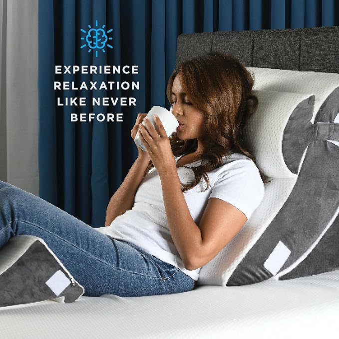 Gleur Bed Wedge Pillow for Sleeping 4 Piece Set - Orthopedic Pillow for Post Surgery includes a Patent Pending Desk Pillow - Adjustable Incline for All Sleeping, Sitting Positions Sofa Couch Cushion - LeafyLoom
