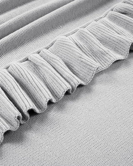 Lush Decor Reyna Soft Knitted Ruffle Throw Blanket, 104" W x 88" L, Light Gray - Ruffled Bedding - Knit Blanket - Cozy Oversized Blanket For Bed or Couch - Vintage, Minimalist & Cottage Home Decor - LeafyLoom