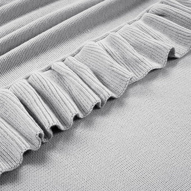 Lush Decor Reyna Soft Knitted Ruffle Throw Blanket, 104" W x 88" L, Light Gray - Ruffled Bedding - Knit Blanket - Cozy Oversized Blanket For Bed or Couch - Vintage, Minimalist & Cottage Home Decor - LeafyLoom
