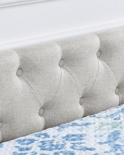 RITSU Modern Queen Size Daybed with Drawers Upholstered Sofa Bed, Tufted Buttons On Back, Wooden Frame， Copper Nail On Waved Shape Arms, for Bedroom, Living Room, Beige, 84.50 - LeafyLoom