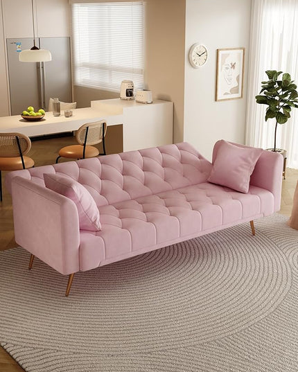 NicBex Sectional Couch Sofa with Double Folding Velvet Sofa Bed Cloud Couch for Living Room Furniture Sets with Aadjustable Back, Modular Sofa for Living Room, Bedroom, Apartment,71" L, Pink - LeafyLoom