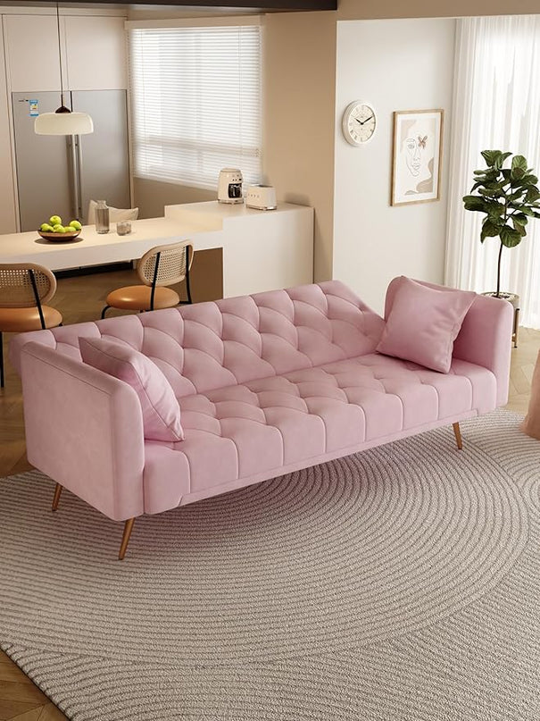 NicBex Sectional Couch Sofa with Double Folding Velvet Sofa Bed Cloud Couch for Living Room Furniture Sets with Aadjustable Back, Modular Sofa for Living Room, Bedroom, Apartment,71" L, Pink - LeafyLoom