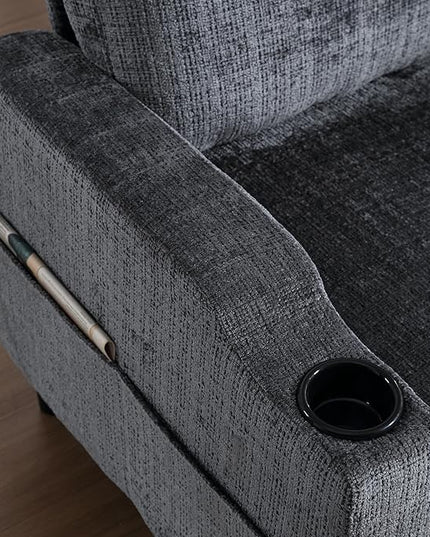 Convertible Sectional Sofa with Movable Storage Ottoman and Cupholders, 3 Seater L-Shaped Corner Couch,Chenille Upholstered Furniture w/Detachable Thicked Cushions for Living Room, Small Space - LeafyLoom