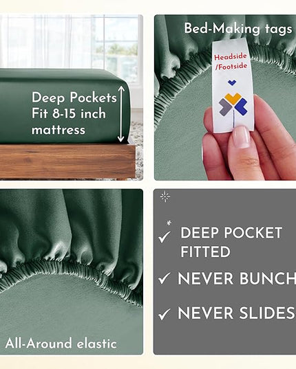 California Design Den Softest 100% Cotton Sheets, Twin Sheets Set, 3 Pc, 400 Thread Count Sateen, Dorm Rooms & Adults, Deep Pocket Cooling Sheets, Twin Bed Sheets (Hunter Green) - LeafyLoom