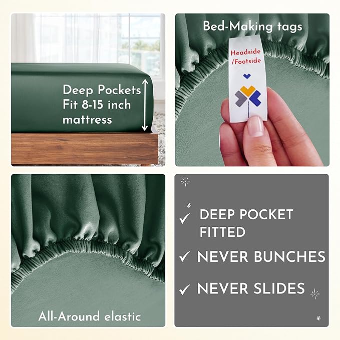 California Design Den Softest 100% Cotton Sheets, Twin Sheets Set, 3 Pc, 400 Thread Count Sateen, Dorm Rooms & Adults, Deep Pocket Cooling Sheets, Twin Bed Sheets (Hunter Green) - LeafyLoom