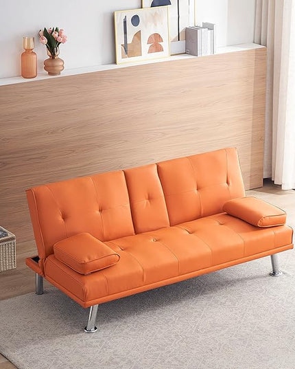 NicBex Sectional Couch Sofa with Double Folding Leather Sofa Bed Cloud Couch for Living Room Furniture Sets with Coffee Table, Modular Sofa for Living Room, Bedroom, Apartment,67" L, Orange - LeafyLoom