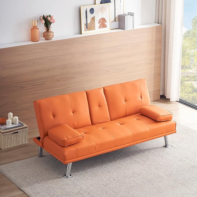 NicBex Sectional Couch Sofa with Double Folding Leather Sofa Bed Cloud Couch for Living Room Furniture Sets with Coffee Table, Modular Sofa for Living Room, Bedroom, Apartment,67" L, Orange - LeafyLoom