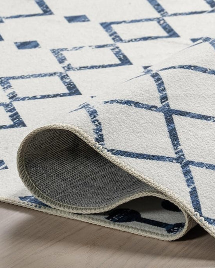 nuLOOM Moroccan Blythe Machine Washable Ultra Thin Area Rug, 8' x 10', Blue - LeafyLoom