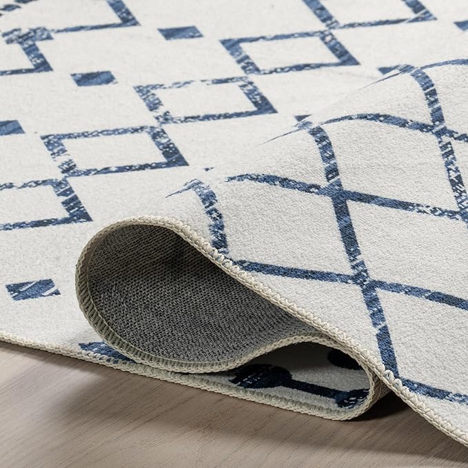 nuLOOM Moroccan Blythe Machine Washable Ultra Thin Area Rug, 8' x 10', Blue - LeafyLoom
