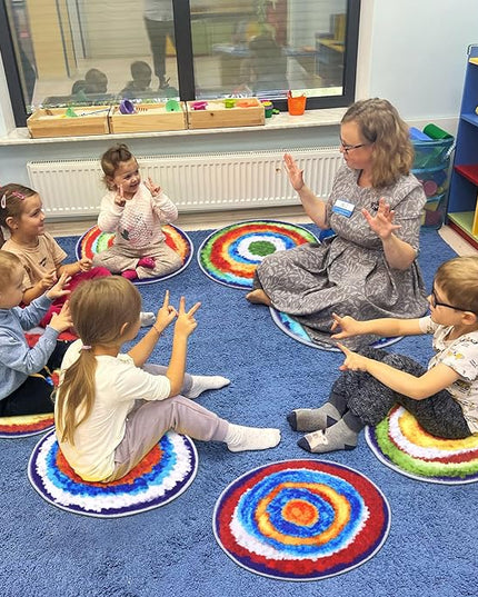 HiiARug Carpet Circles Kids Rug 16" Rainbow Crazy Carpet Circle Seats Pre-School Classroom Accessories 12pcs Round Carpet Seats Group Activity Spots Marker for Classroom Kindergarden Playroom - LeafyLoom