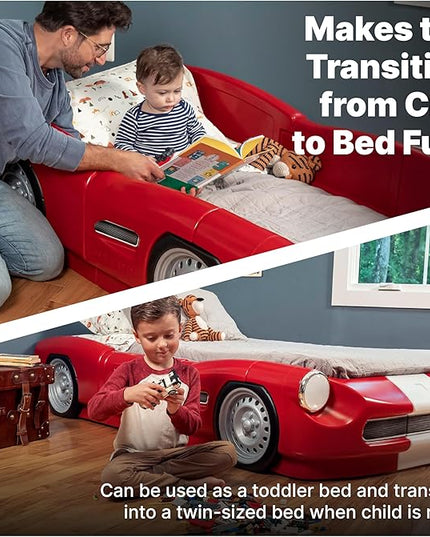 Step2 Roadster Toddler-to-Twin Bed, Crib to Twin Transition Race Car Bed, Adjustable, Ages 3+ Years Old, Easy Assembly, Red - LeafyLoom