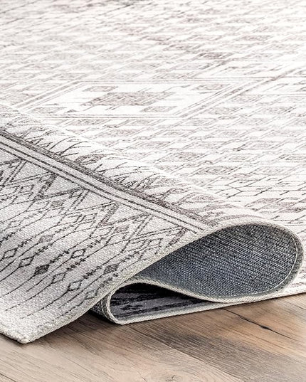 nuLOOM Hettie Transitional Tribal Machine Washable Ultra Thin Area Rug, 3' x 5', Light Grey - LeafyLoom