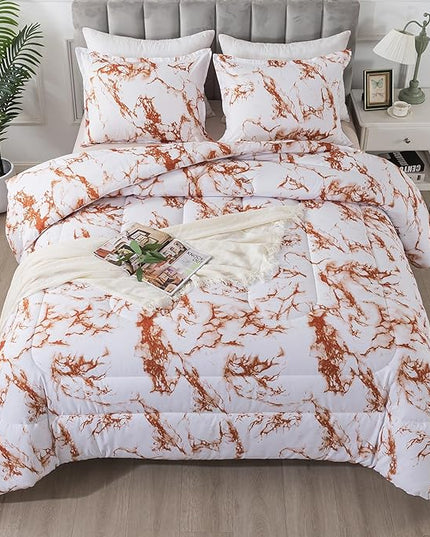 Litanika Rust Marble Comforter Queen(90x90lnch), 3Pieces(1 Marble Comforter and 2 Pillowcases) Soft Microfiber Comforter Bedding Set for Men and Women - LeafyLoom