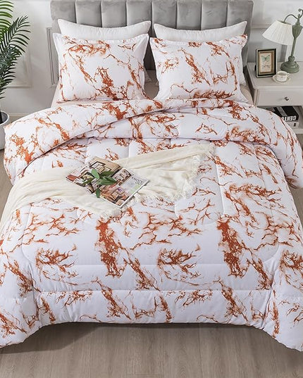 Litanika Rust Marble Comforter Full(79x90lnch), 3 Pieces(1 Marble Comforter and 2 Pillowcases) Soft Microfiber Comforter Bedding Set for Men and Women - LeafyLoom