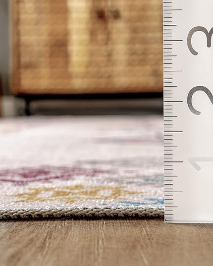 nuLOOM Kiya Machine Washable Moroccan Tribal Geometric Ultra Thin Area Rug, 6' x 9', Light Grey - LeafyLoom
