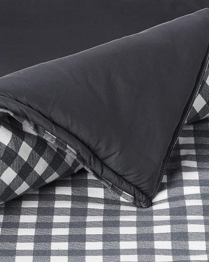 Eddie Bauer - Queen Comforter Set, Reversible Cotton Bedding with Matching Shams, Pre-Washed for Added Softness (Kingston Charcoal, Queen) - LeafyLoom