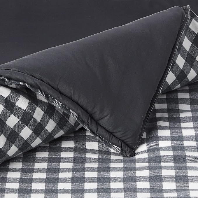 Eddie Bauer - Queen Comforter Set, Reversible Cotton Bedding with Matching Shams, Pre-Washed for Added Softness (Kingston Charcoal, Queen) - LeafyLoom