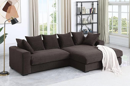 110" Modern L-shaped Sectional Sofa with Big Chaise,Upholstered Sleeper Couch W/ 6 Throw Pillows & Generously Armrests,Easy Assembly,Spacious Loveseat for Living Room Apartment Home,Dark Brown - LeafyLoom