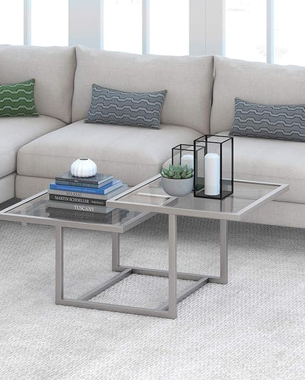 Henn&Hart 43" Wide Square Coffee Table in Nickel, Modern coffee tables for living room, studio apartment essentials - LeafyLoom