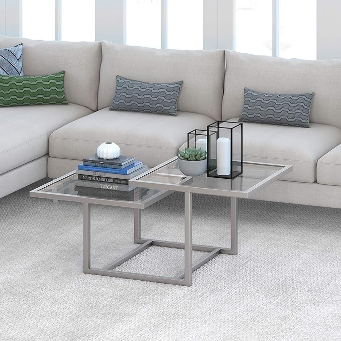 Henn&Hart 43" Wide Square Coffee Table in Nickel, Modern coffee tables for living room, studio apartment essentials - LeafyLoom