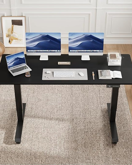 Electric Standing Desk 60 Inch, Ergonomic Height Adjustable Table with T-Shaped Metal Bracket Modern Computer Workstations for Home Office, Black, 60 x 24 Inch - LeafyLoom