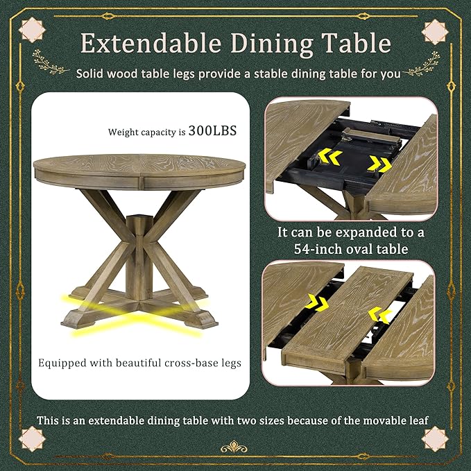 NicBex Kitchen Table Set Dining Room Table Set for 4 Retro Style Dining Table Set with Extendable Table and 4 Upholstered Chairs for Dining Room and Living Room, Natural Wood Wash - LeafyLoom