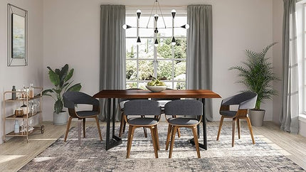 SIMPLIHOME Lowell SOLID WOOD 7 Pc Dining Set with 6 Upholstered Bentwood Dining Chairs in Natural and Charcoal Grey Linen Look Fabric and 72 inch Wide Table, for the Dining Room, Modern Industrial - LeafyLoom