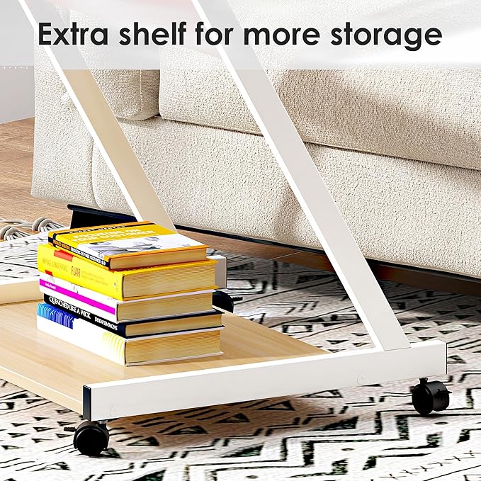 sogesfurniture Mobile Computer Desk Small Rolling Office Table Workstation with Printer Shelf and Keyboard Tray, Space-Saving Computer Desk with Storage Shelf for Home and Office (Maple) - LeafyLoom