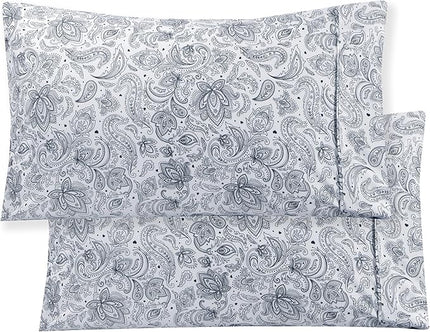 Elegant Comfort Softest and Coziest 4-Piece Sheet Set - 1500 Premium Hotel Quality Microfiber - Deep Pocket, Wrinkle Resistant 4-Piece Paisley Pattern Bed Sheet Set, Twin, Paisley Navy - LeafyLoom