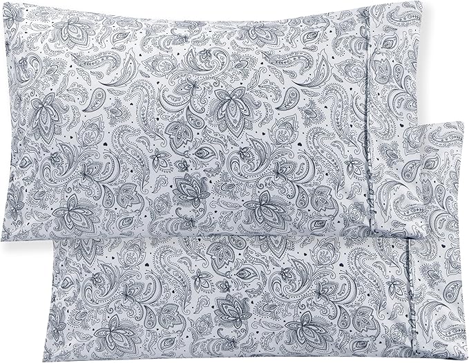 Elegant Comfort Softest and Coziest 4-Piece Sheet Set - 1500 Premium Hotel Quality Microfiber - Deep Pocket, Wrinkle Resistant 4-Piece Paisley Pattern Bed Sheet Set, Twin, Paisley Navy - LeafyLoom