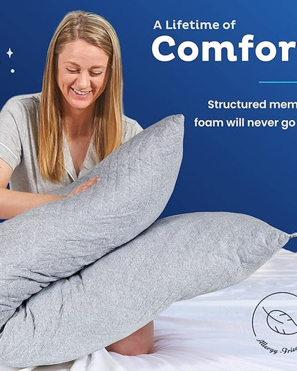 Snuggle-Pedic Long Body Pillow for Adults - Big 20x54 Pregnancy Pillows w/Shredded Memory Foam & Cooling Pillow Cover - Cuddle Firm Maternity Side Sleeper Pillow Insert to Hug for Bed - Grayy - LeafyLoom