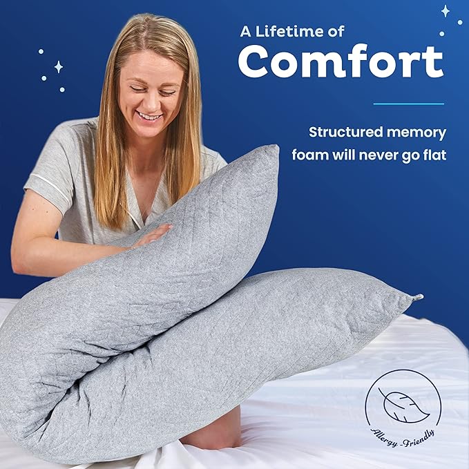 Snuggle-Pedic Long Body Pillow for Adults - Big 20x54 Pregnancy Pillows w/Shredded Memory Foam & Cooling Pillow Cover - Cuddle Firm Maternity Side Sleeper Pillow Insert to Hug for Bed - Grayy - LeafyLoom