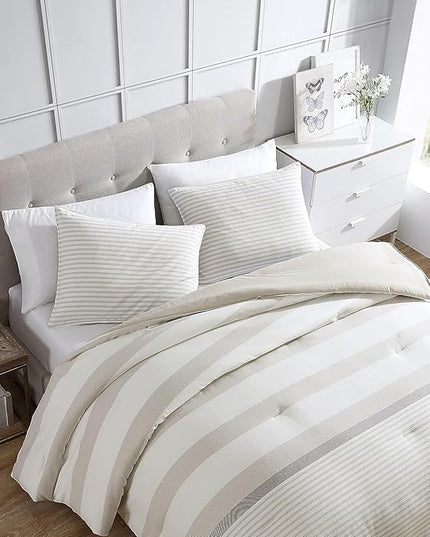 Nautica - Queen Comforter Set, Cotton Reversible Bedding with Matching Shams, Ideal Home Decor for All Seasons (Saybrook Beige, Queen) - LeafyLoom