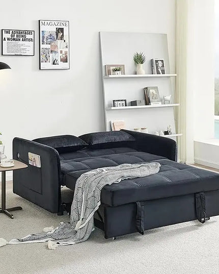 Futon Loveseat Couch with Pull Out Bed,3-in-1 Multi-Functional Convertible Sleeper Sofa Reclining Chaise Lounge with Adjustable Backrest, Sofacama for Living Room, Small Space - LeafyLoom