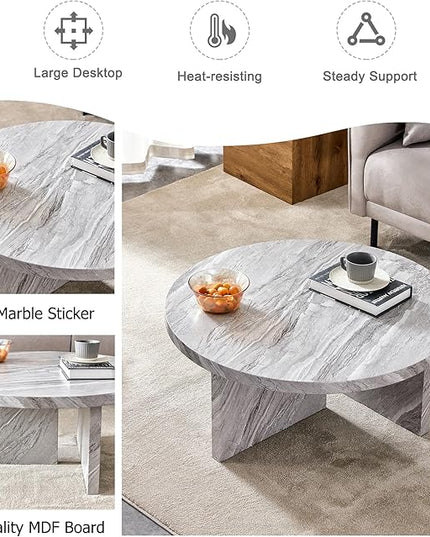 NicBex Modern Round MDF Material Circular Coffee Table with Texture, 31.4 Inch Contemporary Middle Table Modern Tea Table Suitable for Small Spaces, Living Room, Gray - LeafyLoom