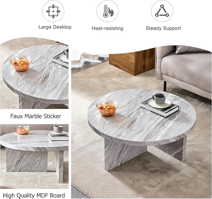 NicBex Modern Round MDF Material Circular Coffee Table with Texture, 31.4 Inch Contemporary Middle Table Modern Tea Table Suitable for Small Spaces, Living Room, Gray - LeafyLoom