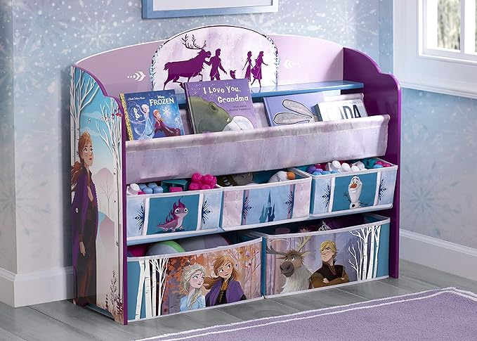 Delta Children Kids Convertible Activity Bench - Greenguard Gold Certified, Frozen II & Deluxe Toy and Book Organizer, Disney Frozen II - LeafyLoom