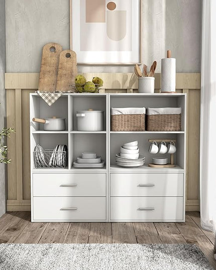 Apexa 2-Tier Cube Storage Organizer Shelves, Stackable Wood Bookcase Fits Cubby Bins for Organization, Dorm Teen Room Decor & Home Office, White - LeafyLoom