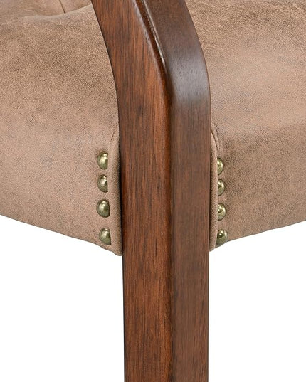 Dining Chairs with Casters and Arms, Rolling Dining Chairs with Wheels, Solid Wood Office Desk Chairs, 26“Dx25.2 Wx31.5“H, Cherry Legs & Yellowish Brown Fabric SY-1533-LT - LeafyLoom