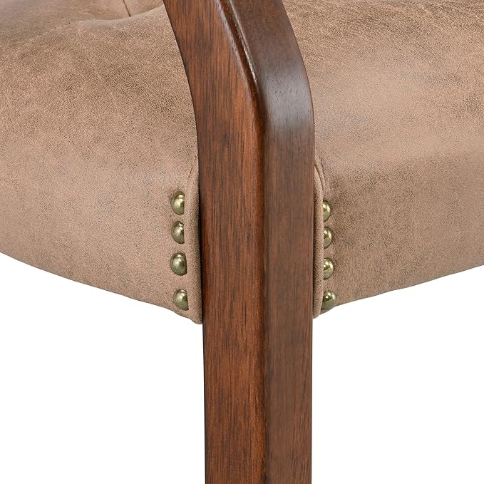 Dining Chairs with Casters and Arms, Rolling Dining Chairs with Wheels, Solid Wood Office Desk Chairs, 26“Dx25.2 Wx31.5“H, Cherry Legs & Yellowish Brown Fabric SY-1533-LT - LeafyLoom