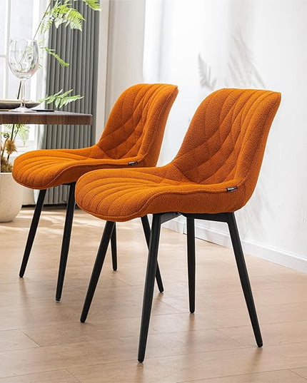 Elegant Dining Chair with Soft Padded Seat Armless Upholstered Kitchen Chairs Velvet Dining Table Chair with Curved Backrest for Kitchen Bedroom Side Dining Room, Set of 2, Orange - LeafyLoom