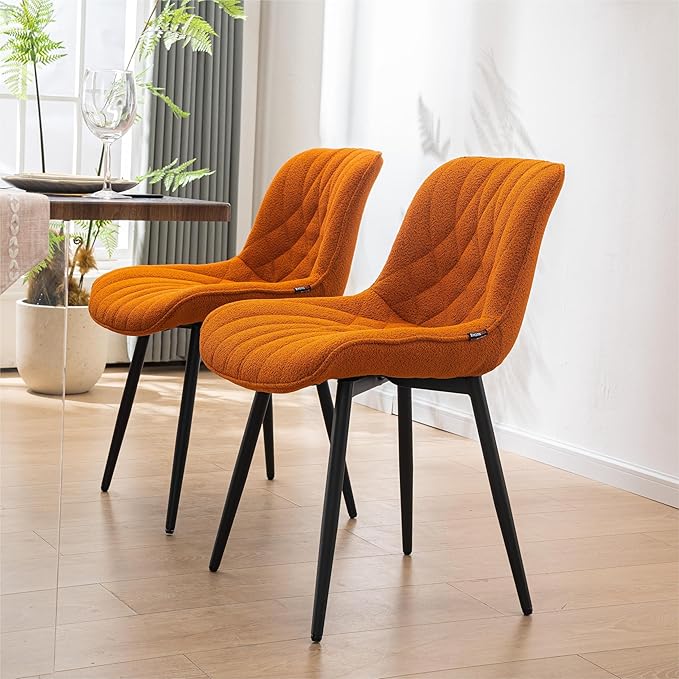 Elegant Dining Chair with Soft Padded Seat Armless Upholstered Kitchen Chairs Velvet Dining Table Chair with Curved Backrest for Kitchen Bedroom Side Dining Room, Set of 2, Orange - LeafyLoom