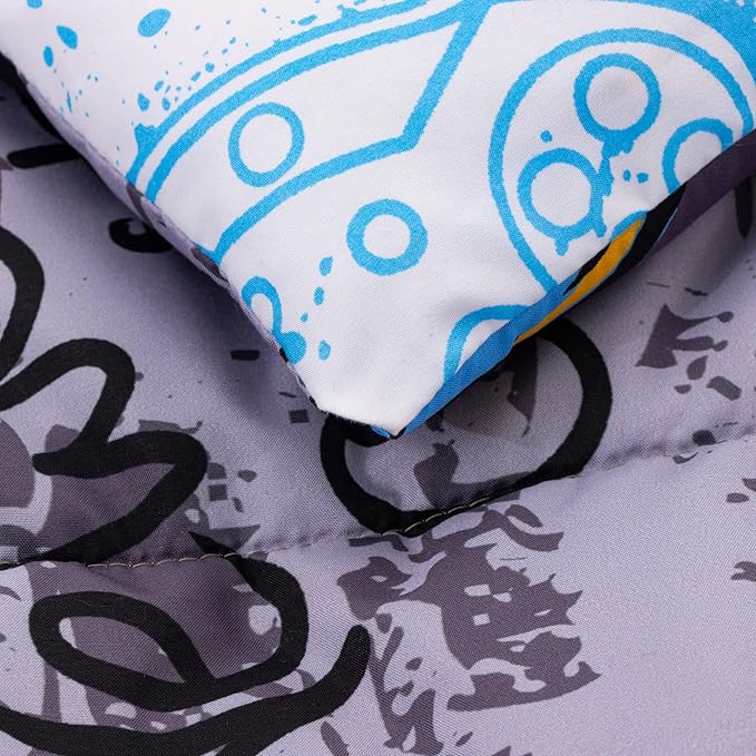 Btargot Gaming Stone Pattern Comforter Set for Boys Girls Kids, 3 Pieces Reversible Skateboard Game Console Flame Painting Bedding Set, Grey Twin - LeafyLoom