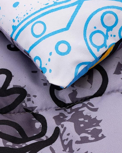 Btargot Gaming Stone Pattern Comforter Set for Boys Girls Kids, 3 Pieces Reversible Skateboard Game Console Flame Painting Bedding Set, Grey Full - LeafyLoom